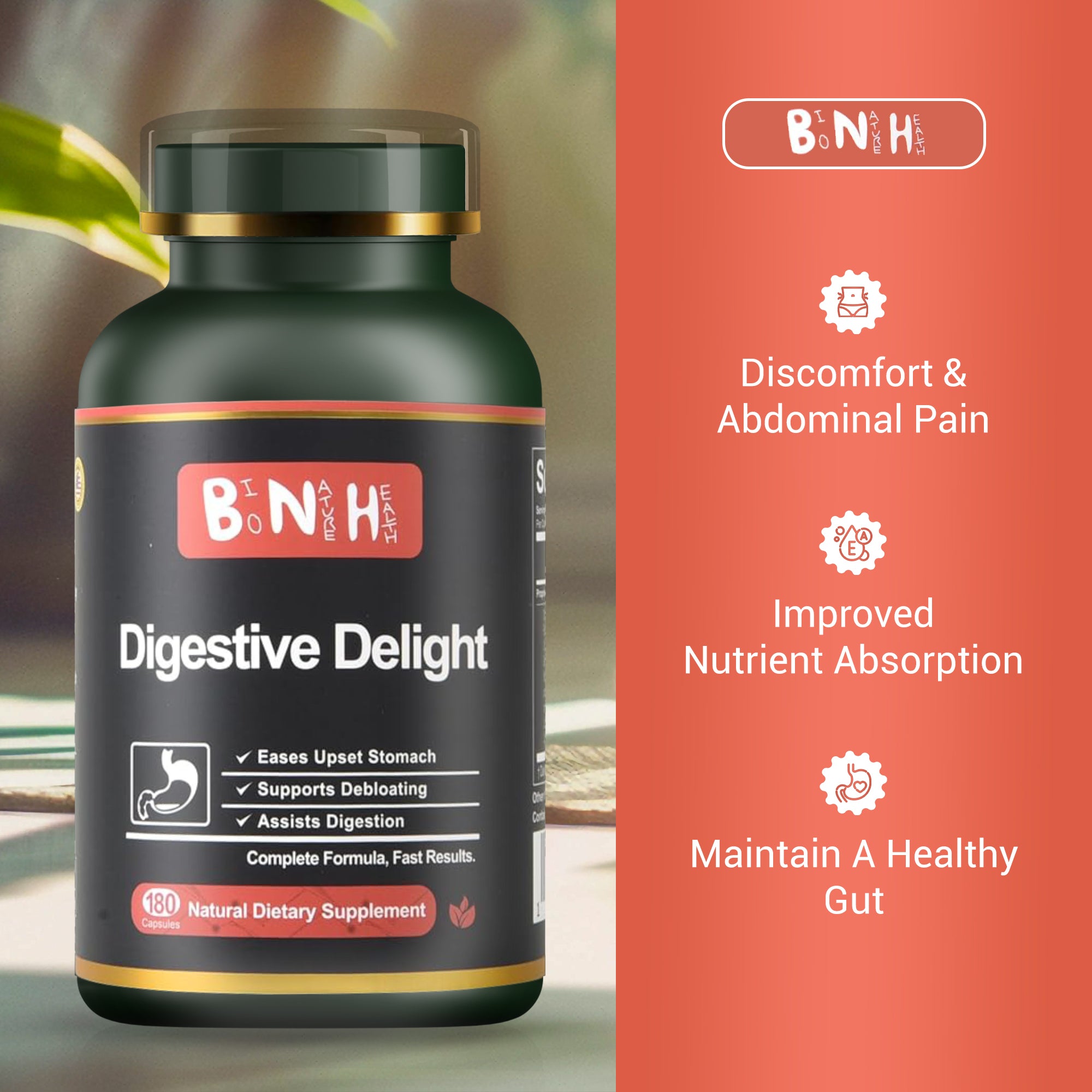 Digestive Delight, Natural Dietary Supplement, 180 Capsules