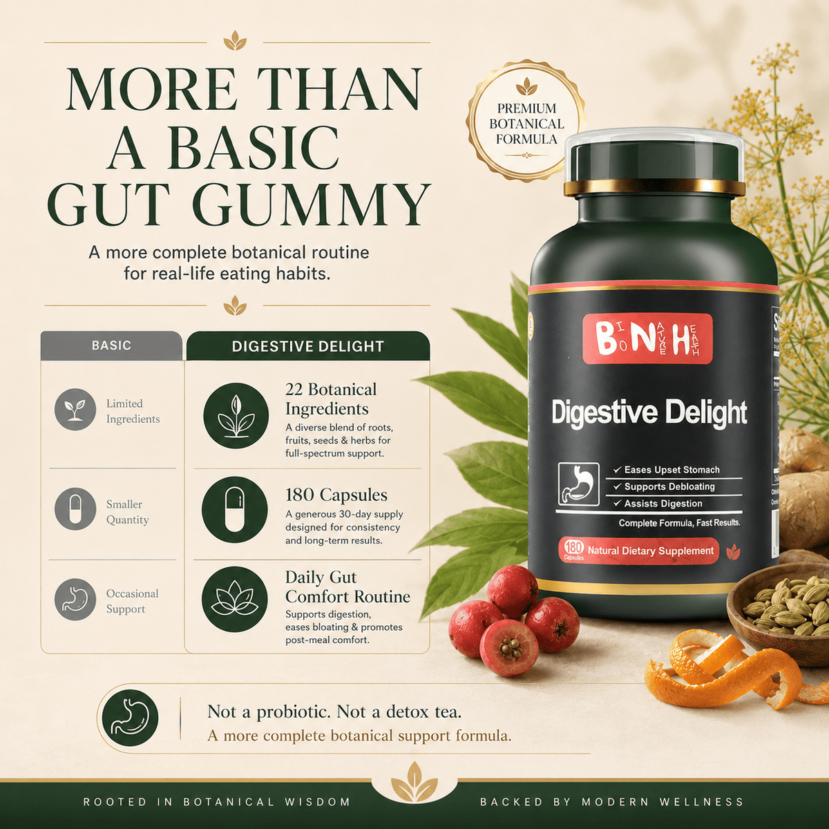 Digestive Delight: 22-Ingredient After-Meal Comfort & Bloating Support (180 Capsules) - BNH