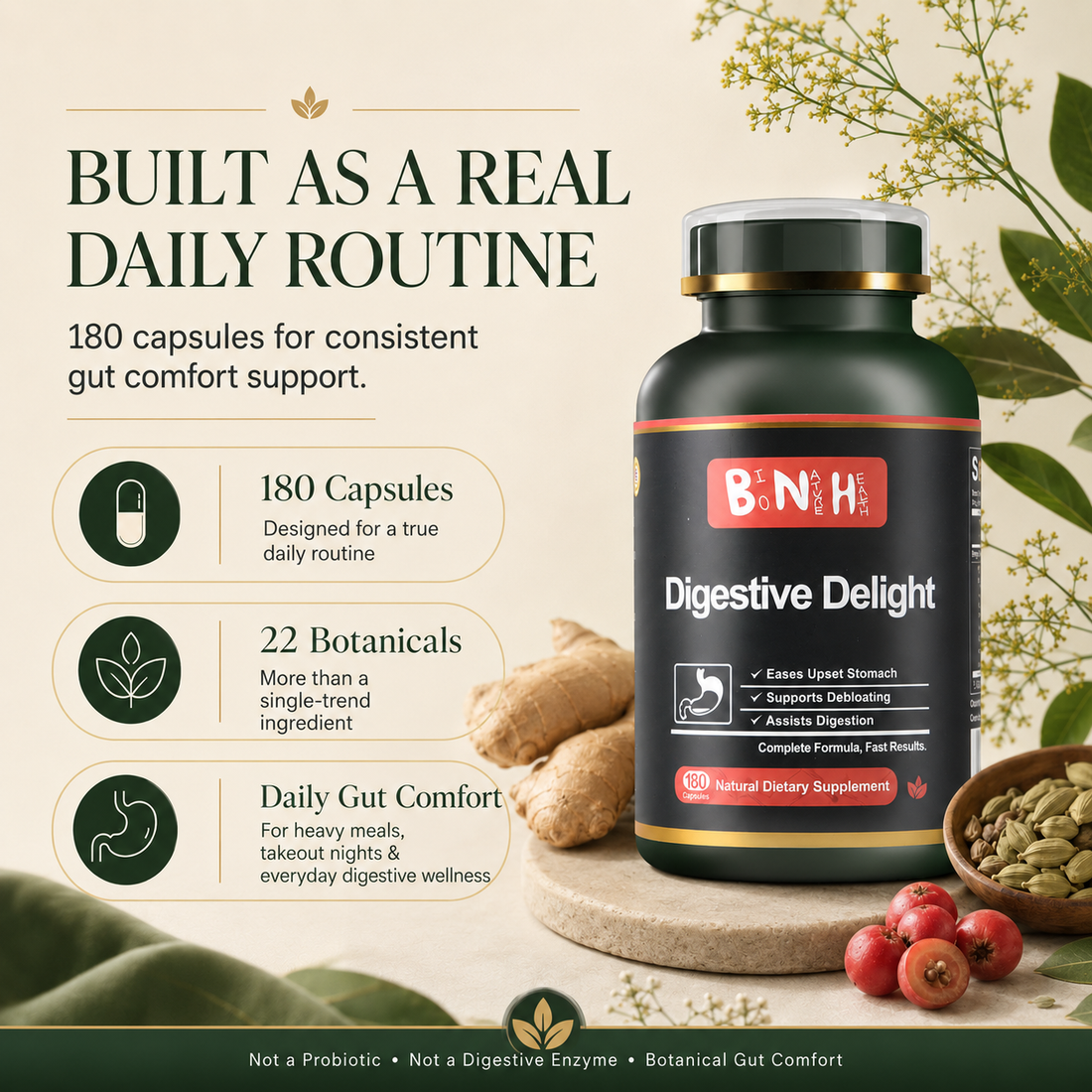 Digestive Delight: Herbal Gut Comfort &amp; Bloating Relief (180 Capsules)