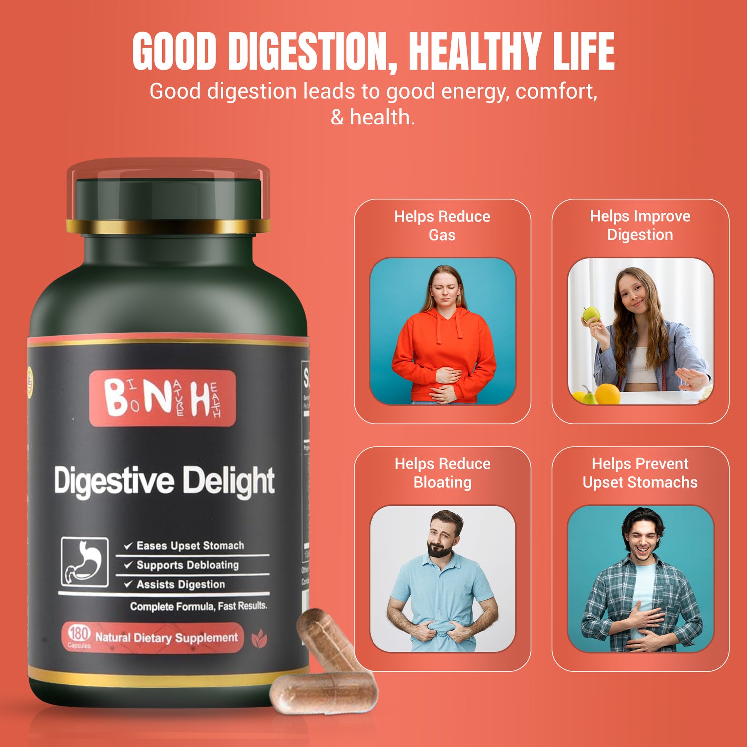 Digestive Delight, Natural Dietary Supplement, 180 Capsules