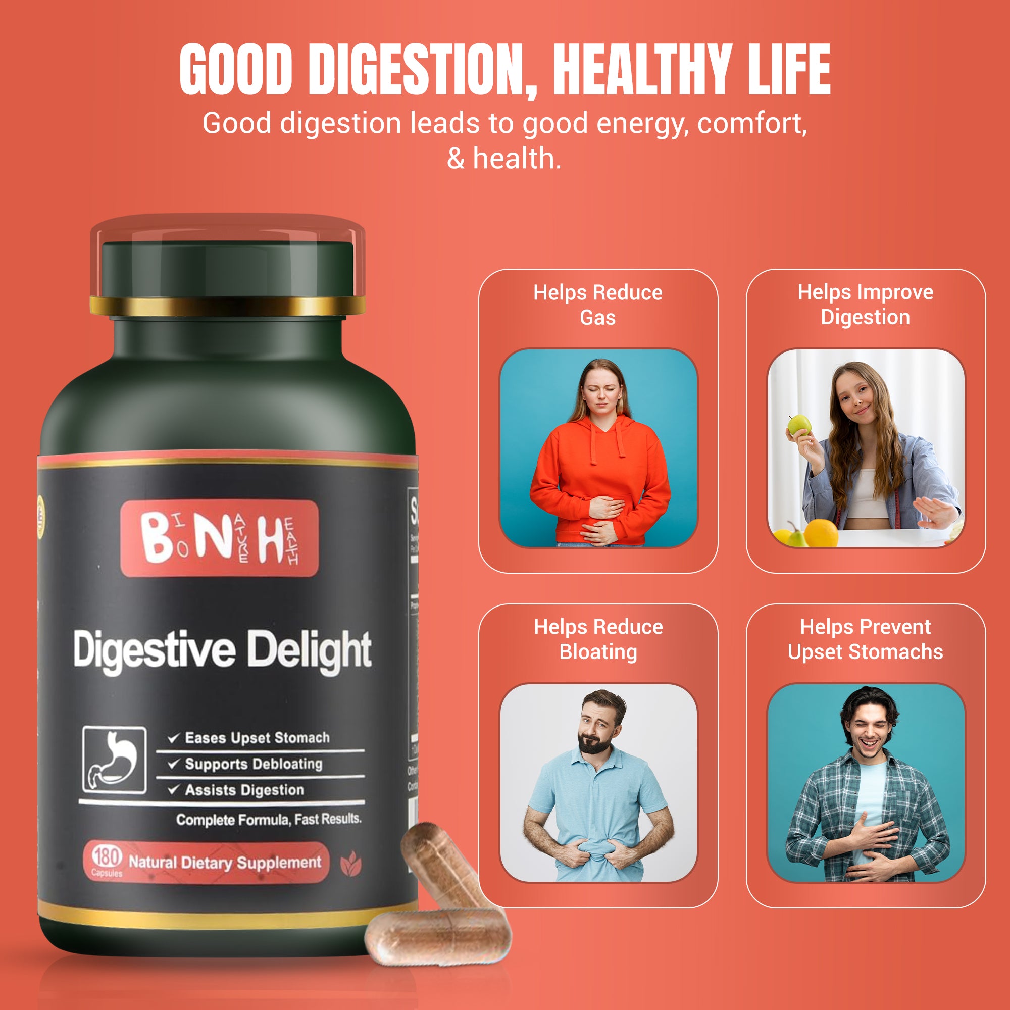 Digestive Delight, Natural Dietary Supplement, 180 Capsules