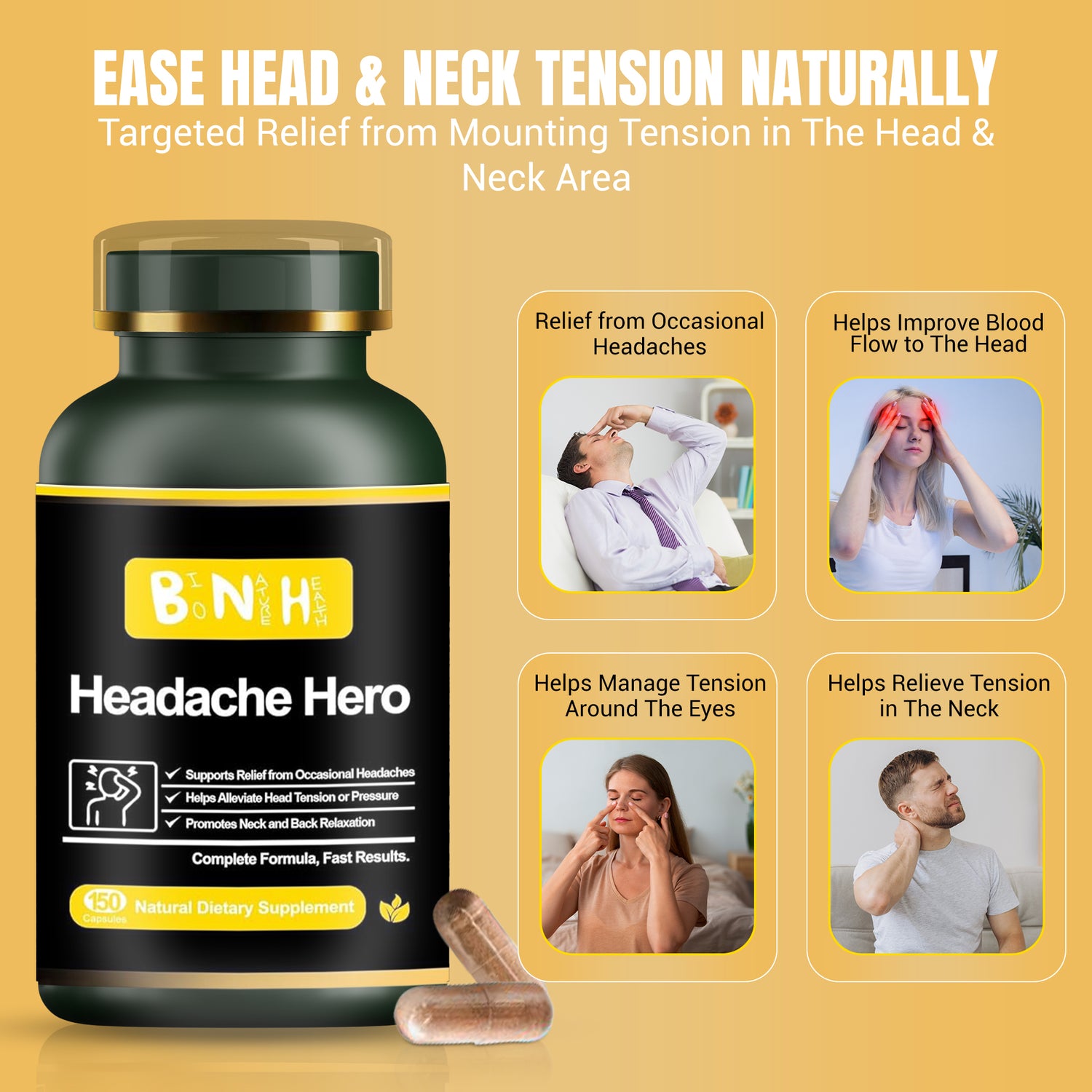 Headache Hero, Natural Dietary Supplement, 150 Capsules