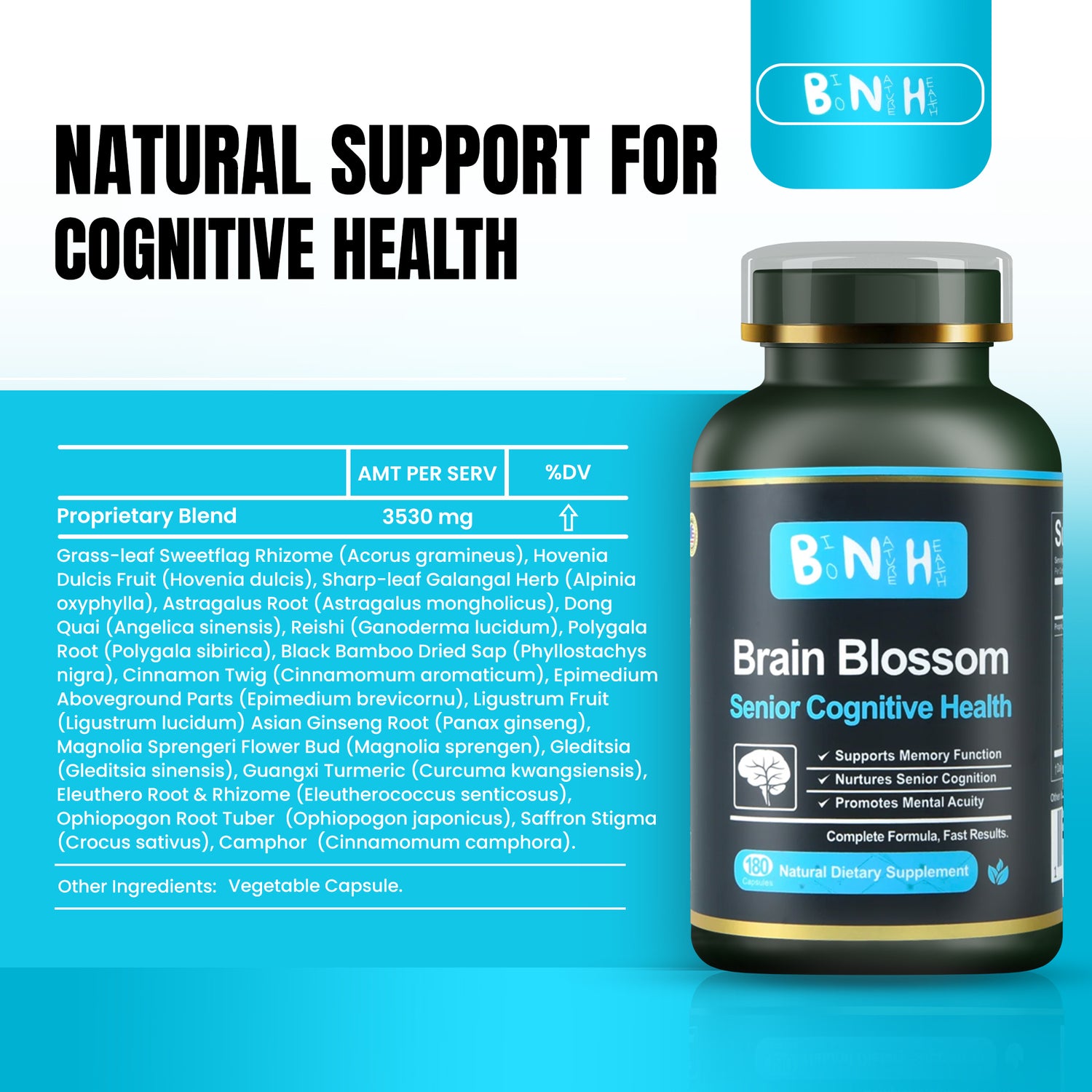 Brain Blossom, Natural Dietary Supplement, 180 capsules
