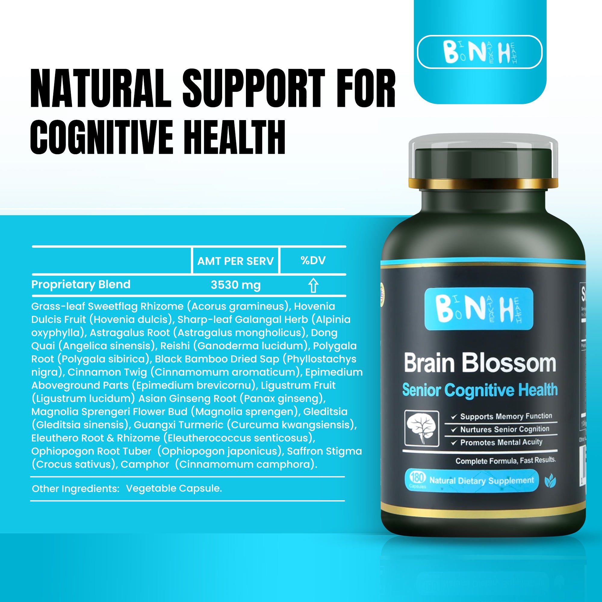 Brain Blossom, Natural Dietary Supplement, 180 capsules