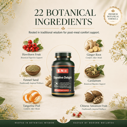 Digestive Delight: 22-Ingredient After-Meal Comfort &amp; Bloating Support (180 Capsules) - BNH